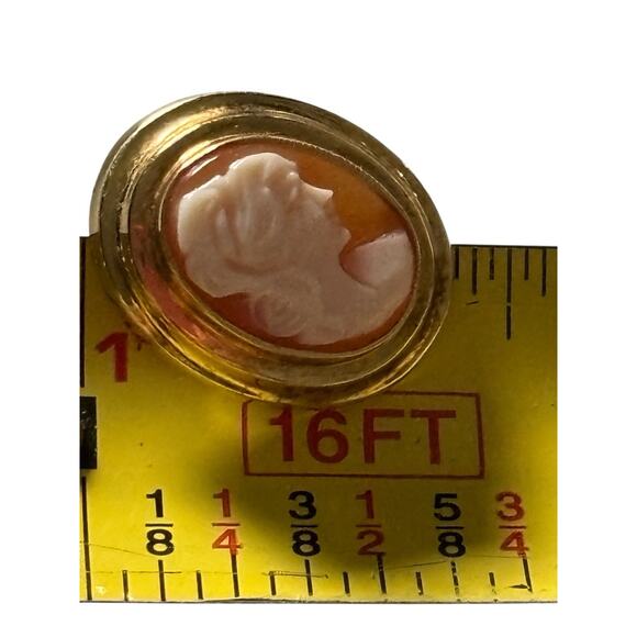 14k Yellow Gold Oval Carved Shell Italian Lady Head Cameo Earrings 4.0 Gram Vtg - Picture 8 of 12
